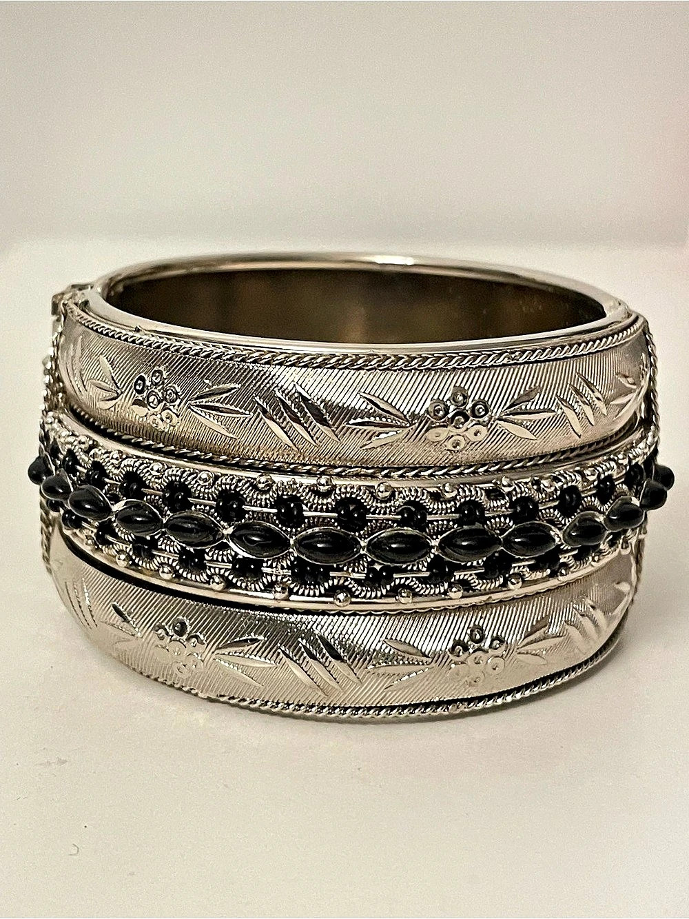 NWOT Silver & Black Statement Cuff Bracelet